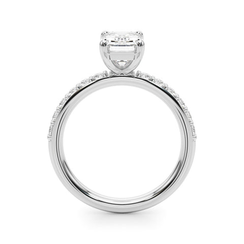 Silver Radiant Cut Diamond Solitaire with Pave Band and Four-Prong Setting 1