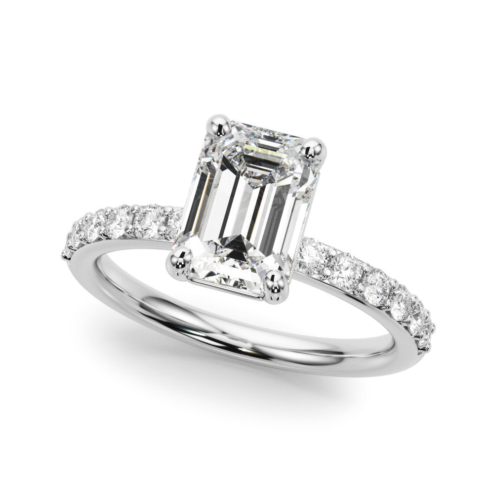 Silver Radiant Cut Diamond Solitaire with Pave Band and Four-Prong Setting 2