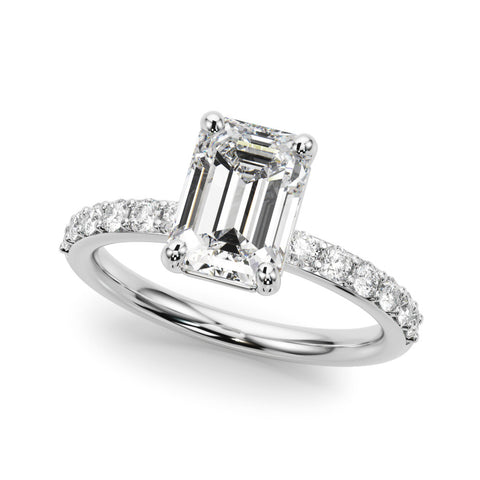 Silver Radiant Cut Diamond Solitaire with Pave Band and Four-Prong Setting 2