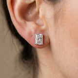 Silver 0.56 Carat E-F VVS-VS Radiant Diamond Stud Earrings