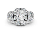 Silver Radiant Cut Diamond Three-Stone Halo Ring with Prong Setting and Pavé Accents_13