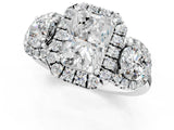 Silver Radiant Cut Diamond Three-Stone Halo Ring with Prong Setting and Pavé Accents_14