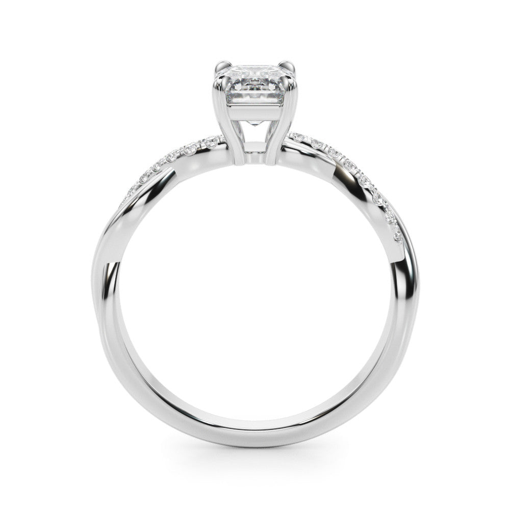 Silver Radiant Cut Diamond Twist Band Solitaire with Prong Setting 1
