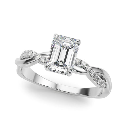 Silver Radiant Cut Diamond Twist Band Solitaire with Prong Setting 2