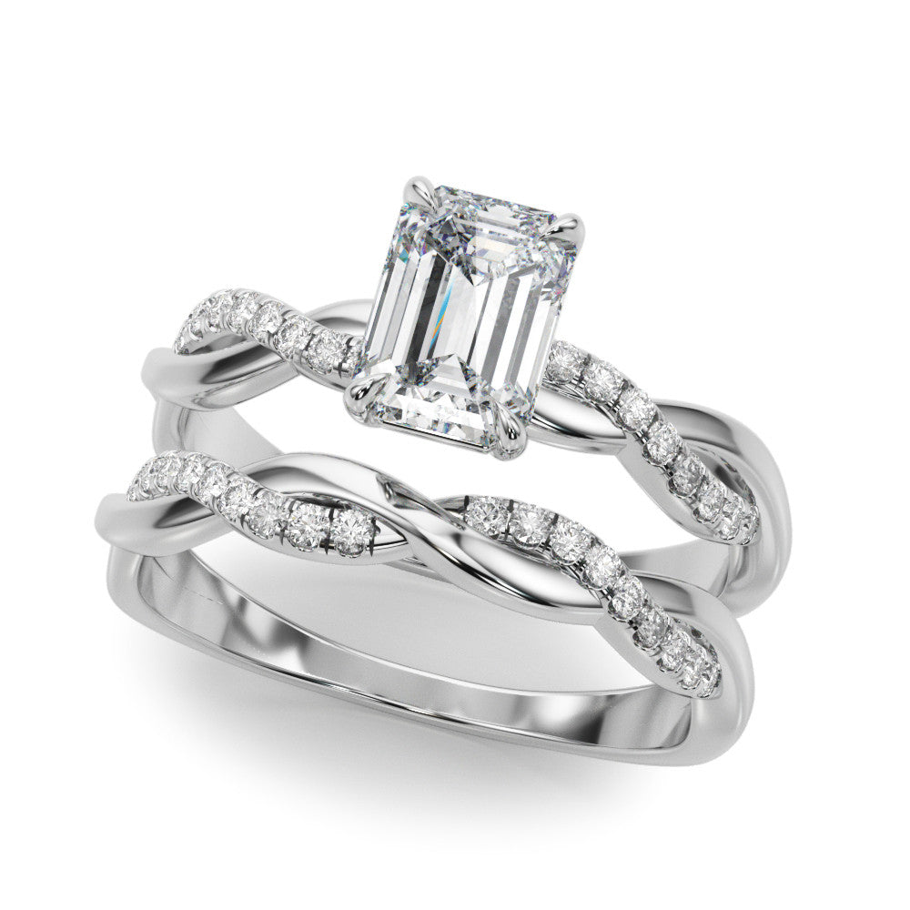 Silver Radiant Cut Diamond Twist Band Solitaire with Prong Setting