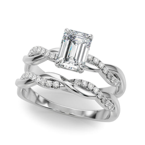 Silver Radiant Cut Diamond Twist Band Solitaire with Prong Setting