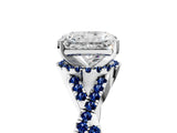 Silver Radiant Cut Diamond with Blue Sapphire side stone Halo Twist Band Solitaire Prong Setting Ring_5