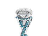 Silver Radiant Cut Diamond with Blue Topaz side stone Halo Twist Band Solitaire Prong Setting Ring_5