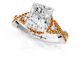 Silver Radiant Cut Diamond with Citrine side stone Halo Twist Band Solitaire Prong Setting Ring_1