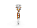 Silver Radiant Cut Diamond with Citrine side stone Halo Twist Band Solitaire Prong Setting Ring_2