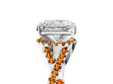 Silver Radiant Cut Diamond with Citrine side stone Halo Twist Band Solitaire Prong Setting Ring_5