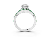 Silver Radiant Cut Diamond with Emerald side stone Halo Twist Band Solitaire Prong Setting Ring_3