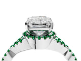 Silver Radiant Cut Diamond with Emerald side stone Halo Twist Band Solitaire Prong Setting Ring_4