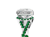 Silver Radiant Cut Diamond with Emerald side stone Halo Twist Band Solitaire Prong Setting Ring_5