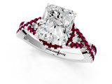 Silver Radiant Cut Diamond with Garnet side stone Halo Twist Band Solitaire Prong Setting Ring_1
