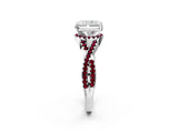 Silver Radiant Cut Diamond with Garnet side stone Halo Twist Band Solitaire Prong Setting Ring_2