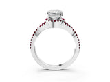 Silver Radiant Cut Diamond with Garnet side stone Halo Twist Band Solitaire Prong Setting Ring_3