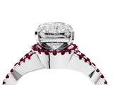 Silver Radiant Cut Diamond with Garnet side stone Halo Twist Band Solitaire Prong Setting Ring_4