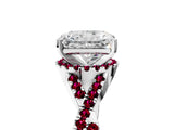 Silver Radiant Cut Diamond with Garnet side stone Halo Twist Band Solitaire Prong Setting Ring_5