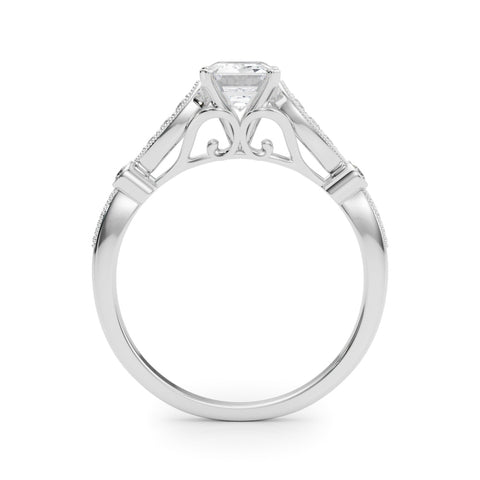 Silver Radiant Cut Diamond with Milgrain Marquise and Bezel Accents on a Solitaire Band with Prong Setting 1