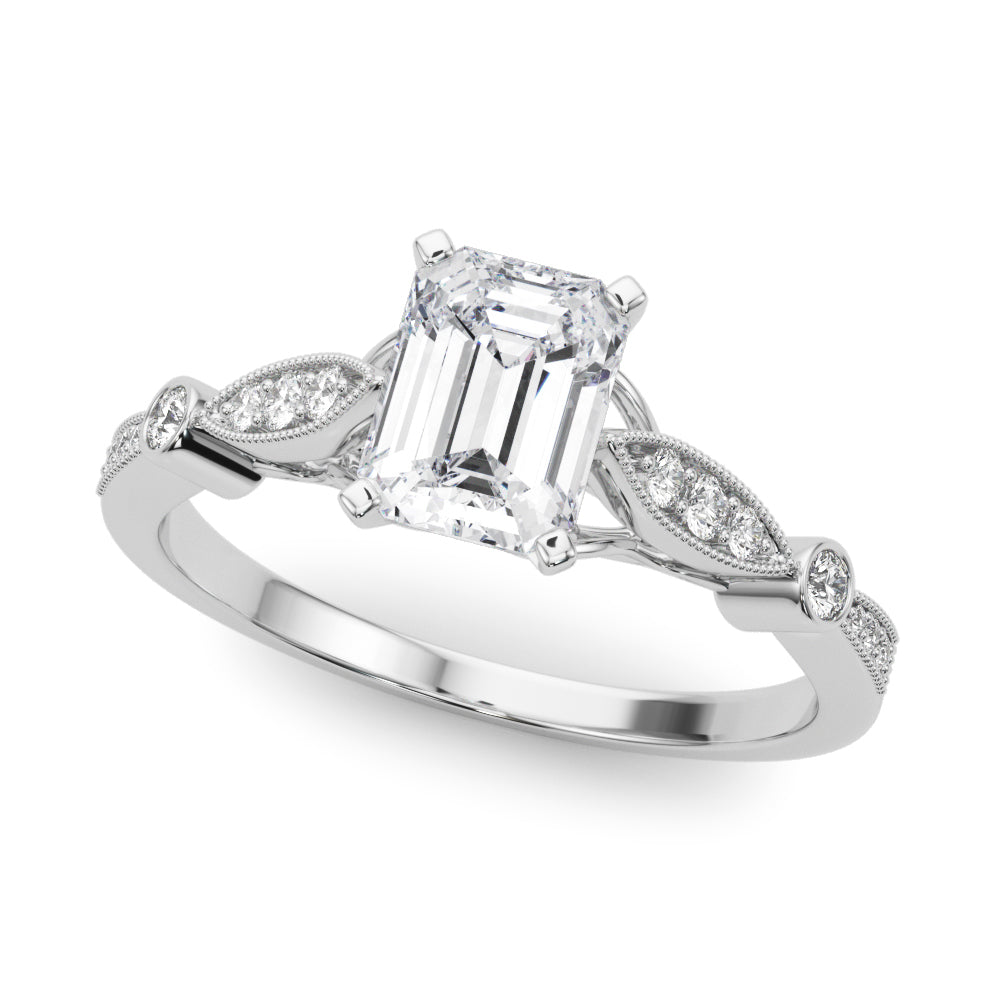 Silver Radiant Cut Diamond with Milgrain Marquise and Bezel Accents on a Solitaire Band with Prong Setting 2
