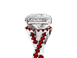 Silver Radiant Cut Diamond with Ruby side stone Halo Twist Band Solitaire Prong Setting Ring_5