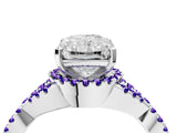 Silver Radiant Cut Diamond with Tanzanite side stone Halo Twist Band Solitaire Prong Setting Ring_4
