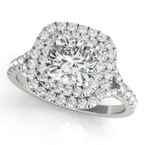 Silver 2.07 Carat F VS1 Heart Cut Double Halo Pave Band Prong Setting Ring