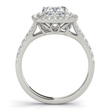 Silver 2.07 Carat F VS1 Heart Cut Double Halo Pave Band Prong Setting Ring