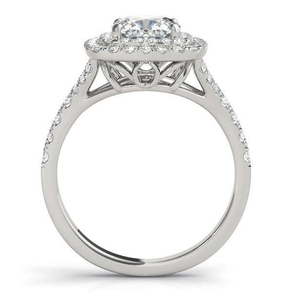 Silver 2.07 Carat F VS1 Heart Cut Double Halo Pave Band Prong Setting Ring