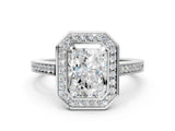 Silver Radiant Cut Halo Bezel Diamond Pave Band Ring_13