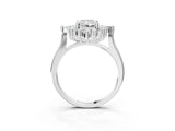 Silver Radiant Cut Halo Diamond Cluster Ring with Marquise and Round Stones on a White Gold Band with Prong Setting_28