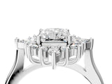 Silver Radiant Cut Halo Diamond Cluster Ring with Marquise and Round Stones on a White Gold Band with Prong Setting_29
