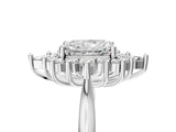 Silver Radiant Cut Halo Diamond Cluster Ring with Marquise and Round Stones on a White Gold Band with Prong Setting_30