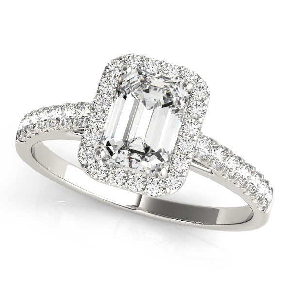 Silver Radiant Cut Halo Diamond Engagement Ring with Pave Band and Four-Prong Setting 1