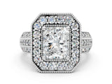 Silver Radiant Cut Halo Diamond Engagement Ring with Pave Split Shank and Four-Prong Setting_7