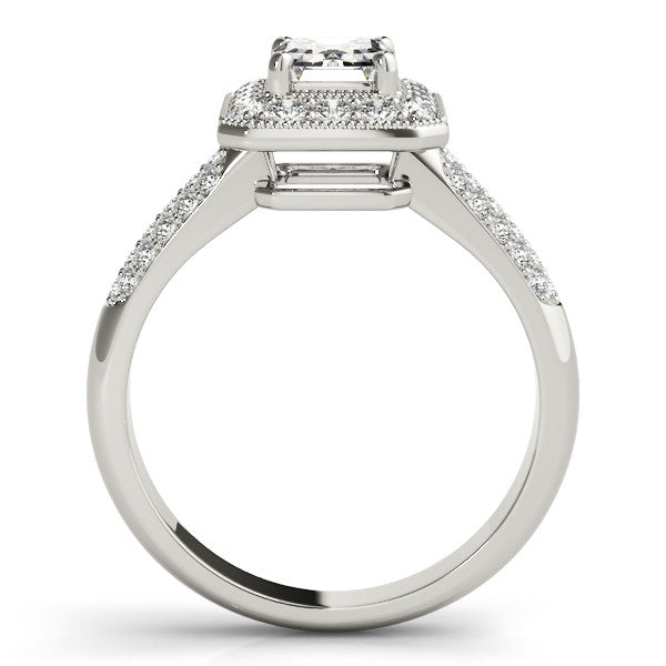 Silver Radiant Cut Halo Diamond Pave Band with Four-Prong Setting