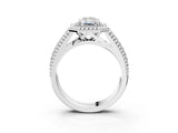 Silver Radiant Cut Halo Diamond Ring with Beaded Split Shank and Four-Prong Setting_16