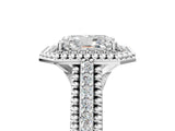 Silver Radiant Cut Halo Diamond Ring with Beaded Split Shank and Four-Prong Setting_18