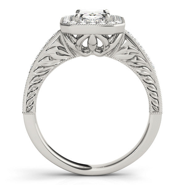 Silver Radiant Cut Halo Diamond Ring with Pavé Band and Four-Prong Setting 1