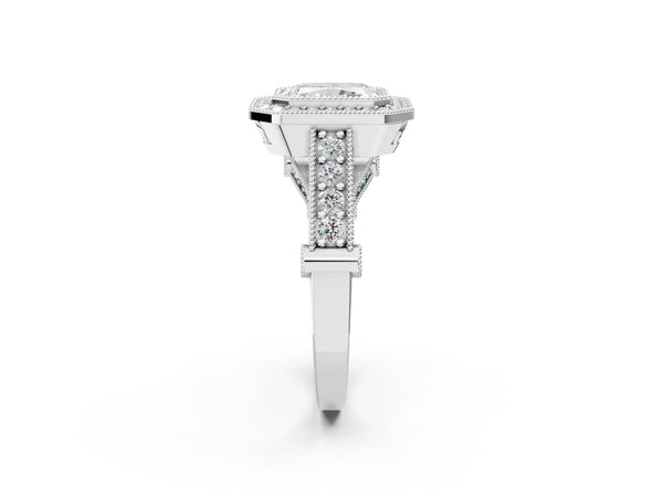 Sterling Silver Radiant Cut Vintage Bezel Halo Engagement Ring Setting