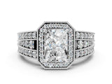 Silver Radiant Cut Halo Diamond Split Shank Ring with Prong Setting_31