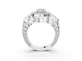 Silver Radiant Cut Halo Milgrain Diamond Engagement Ring with Leaf Band and Four-Prong Setting_10