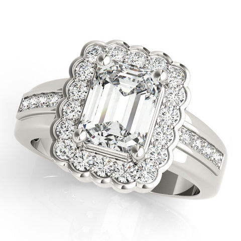 Silver Radiant Cut Halo Pave Band Four-Prong Ring 1