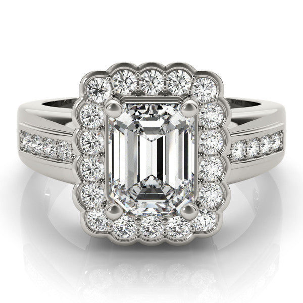 Silver Radiant Cut Halo Pave Band Four-Prong Ring 2