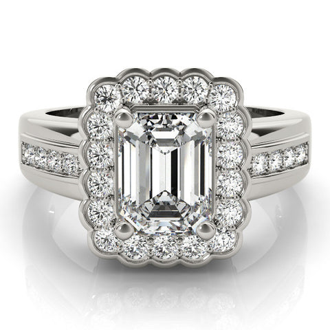 Silver Radiant Cut Halo Pave Band Four-Prong Ring 2