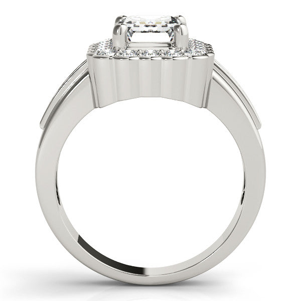Silver Radiant Cut Halo Pave Band Four-Prong Ring