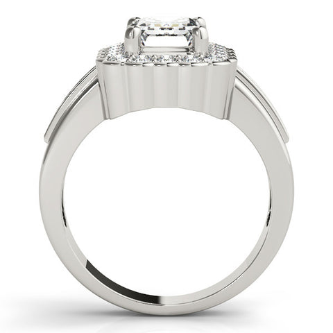 Silver Radiant Cut Halo Pave Band Four-Prong Ring