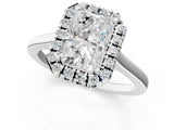 Silver Radiant Cut Halo Round Diamond Solitaire Ring with Pavé Band and Four-Prong Setting_7