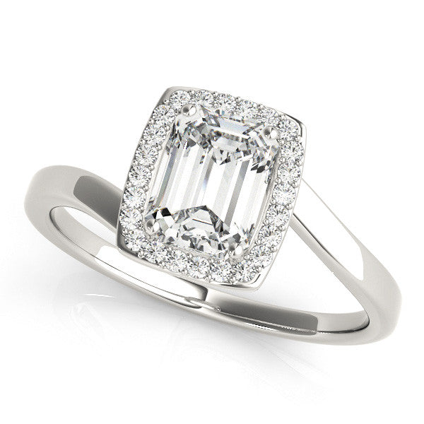 Silver Radiant Cut Halo Solitaire Ring with Channel Band and Four-Prong Setting 1